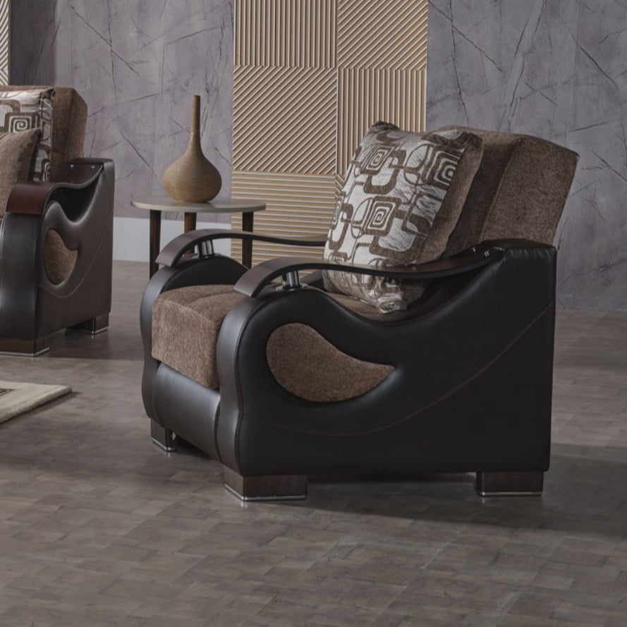 Ottomanson Convertible Accent Armchair with Hidden Storage, Firm Comfort Seating, Brown