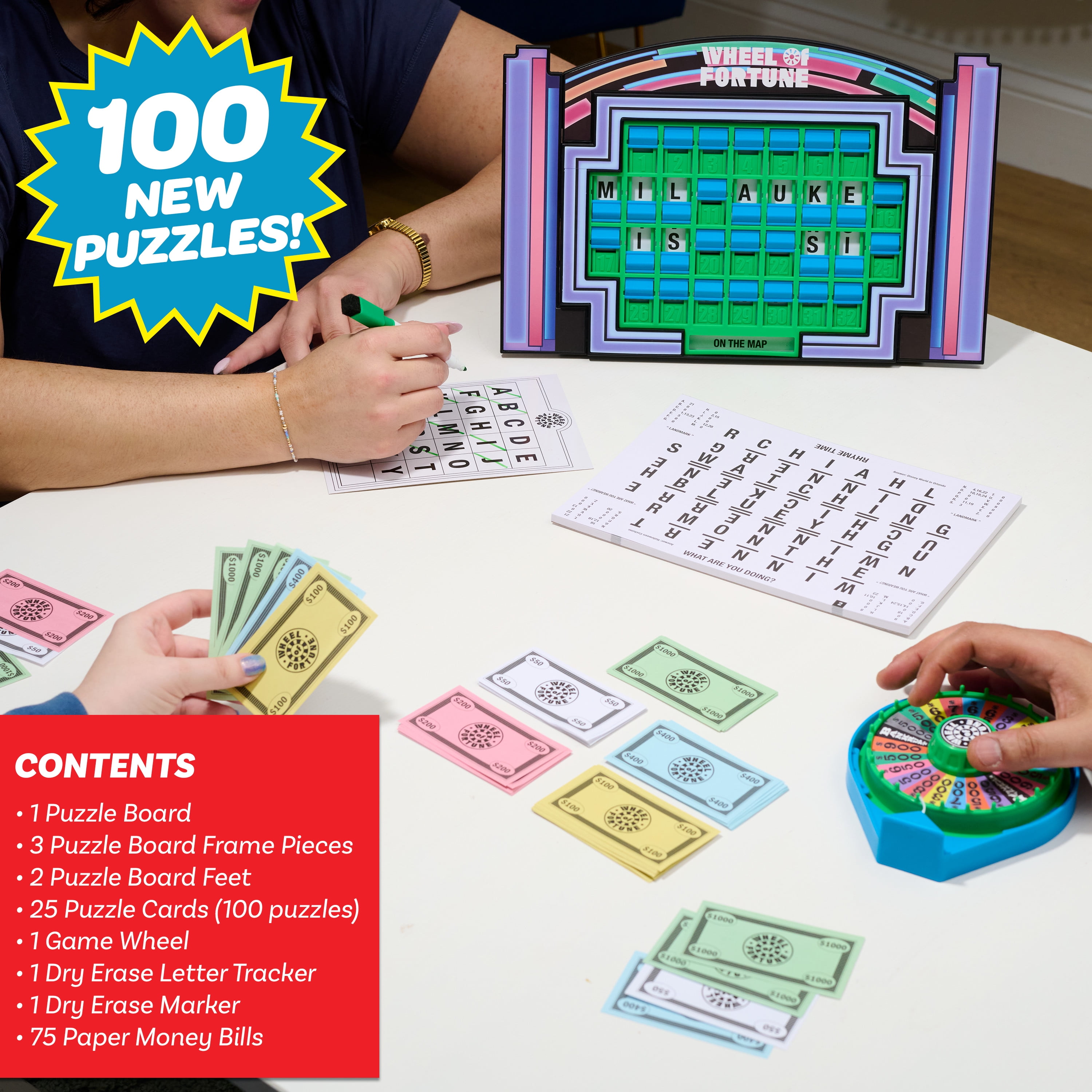 Wheel of Fortune Deluxe Game, 100 Puzzles Included, 2-4 Players, Ages 10 Years and up