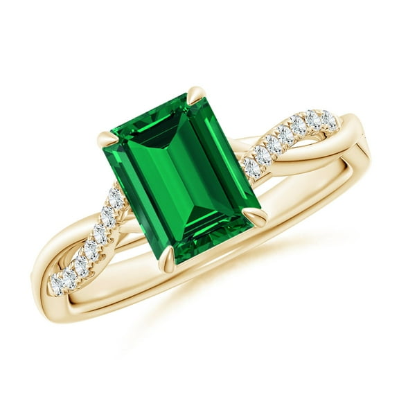 ANGARA Lab Grown 1.5 Ct Emerald-Cut Emerald Twisted Shank Engagement Ring for Women in 14K Yellow Gold (Size-8x6mm) | May Birthstone, Anniversary, Jewelry Gift for Women | Lab-Grown Emerald Ring