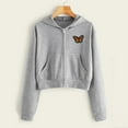 thumbnail image 2 of Ecqkame Cropped Zip Up Hoodie Women Clearance Women Embroidery Long Sleeve Zipper Pocket Shirt Hooded Sweatshirt Top Gray L, 2 of 6