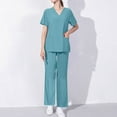 thumbnail image 1 of BADHUB Natural Uniforms Sets for Women Cool Stretch V-Neck Pocket Top and Cargo Pant Solid Color Scrub Set with Regular and Petite Sizes Holiday Deals, 1 of 5