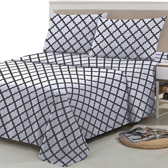 Lux Decor Collection Bed Sheets - Deep Pocket 4 Piece Microfiber Full Sheets Set, Fitted Sheet, Flat Sheet, Pillowcases - White Gray