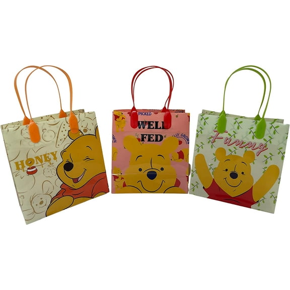 Mirage Disney Winnie Kids Party Bags, Plastic, 6.5" x 6.5" x 3", 12 Piece