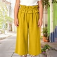 thumbnail image 2 of Girls Wide Leg Cotton Pants Paperbag High Waist Ruffle Hem Palazzo Trousers Kid Summer Baggy Oversize Casual Flowy Beachwear, 2 of 5