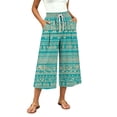 thumbnail image 4 of Edvintorg Cotton Capri Pants for Women Fashion Printed Elastic Waisted Loose Casual Wide Leg Cropped Pant with Pocket Women's Clothes Green XXL, 4 of 7