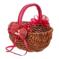 thumbnail image 1 of Cesta de flores para niña con asa, cesta de picnic portátil de imitación de ratán con flor rosa roja, 1 of 7
