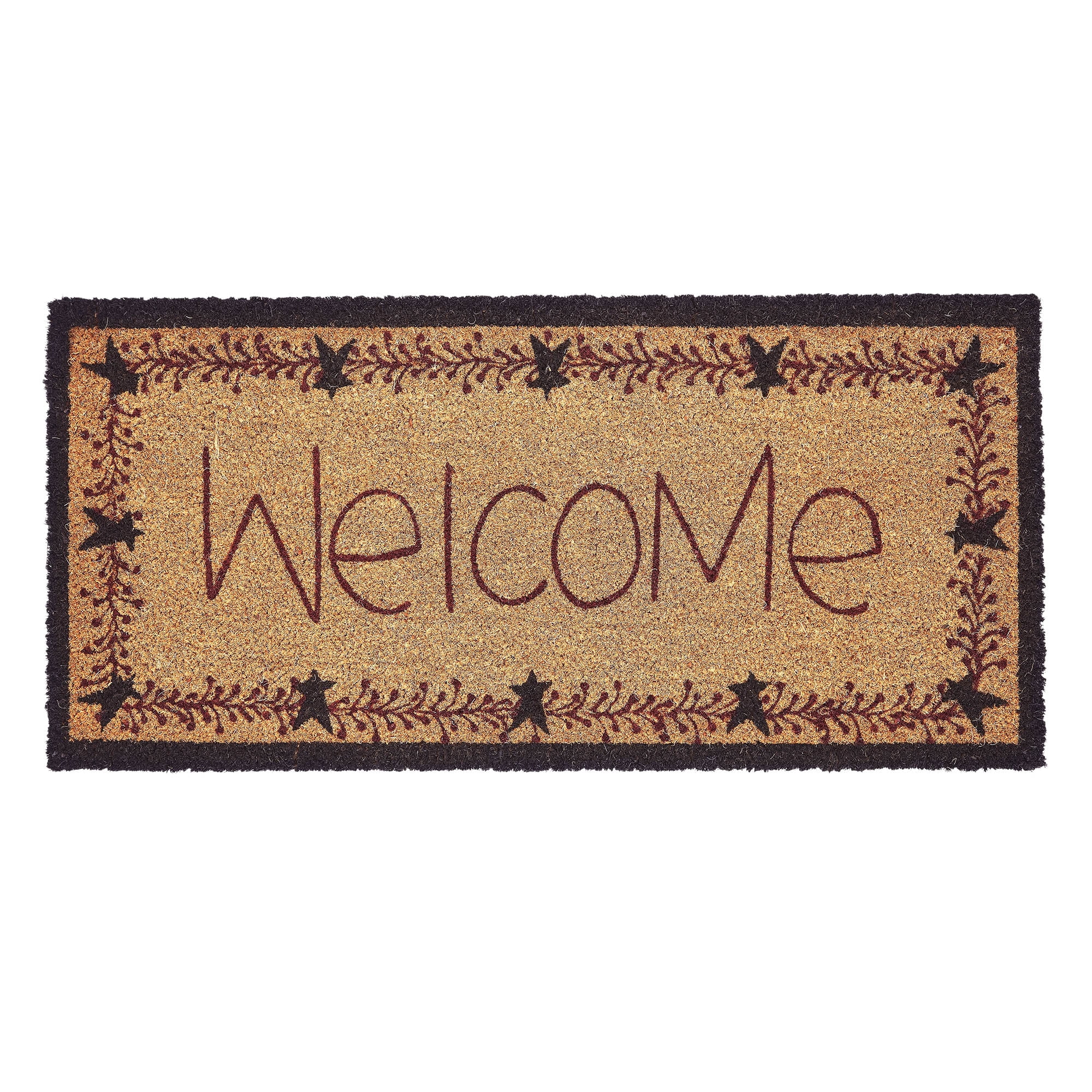 VHC Brands Coir Welcome Door Mat, Entry Rug, with PVC Backing, for Indoor Outdoor Use, Pip Vinestar Collection, Rectangle 17x36 Doormat, Stars and Vines Welcome, Natural
