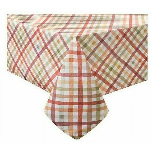 Autumn Gingham Plaid Tablecloth, Red Green & Orange Shades 60x104 Oblong