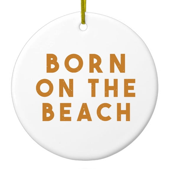 DistinctInk Hanging Ceramic Christmass Tree Ornament with Gold String - Great Gift / Present - 2 3/4 inch diameter - Born on the Beach