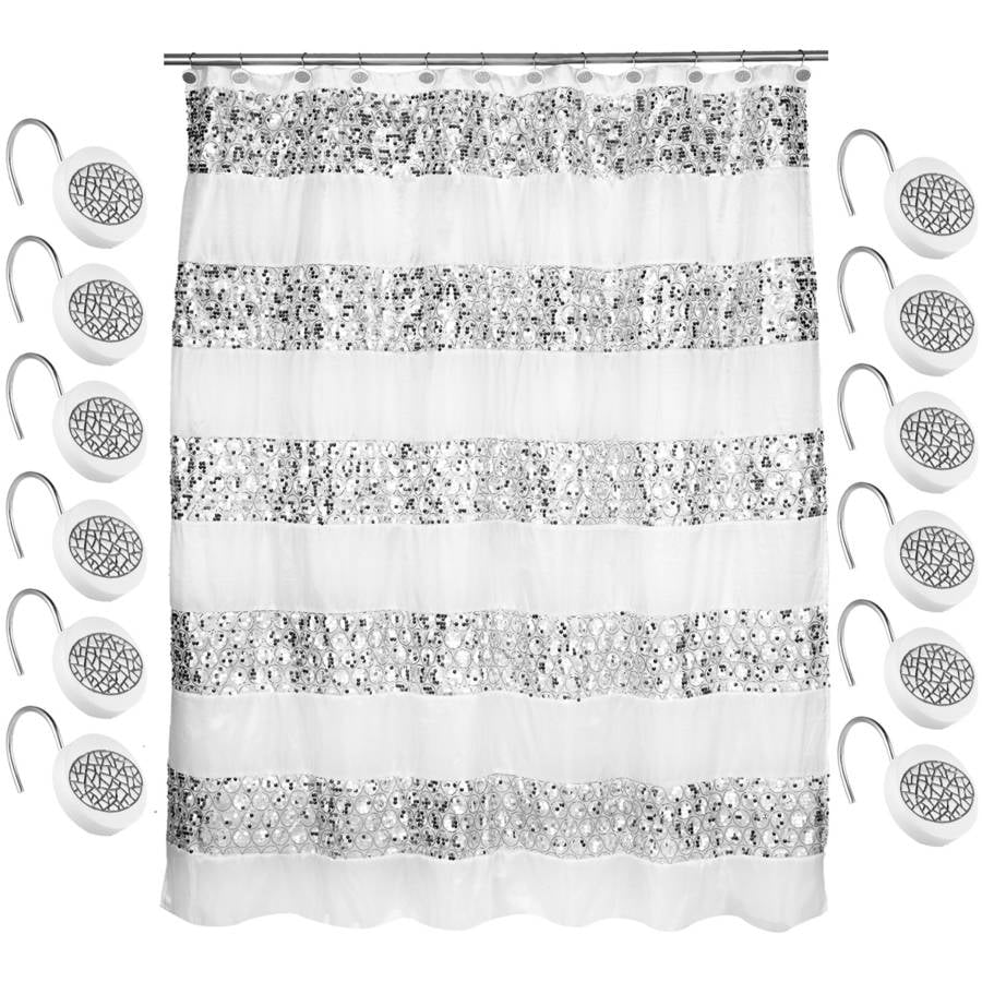 Popular Bath Sinatra Black Collection Bathroom Shower Curtain Hooks 