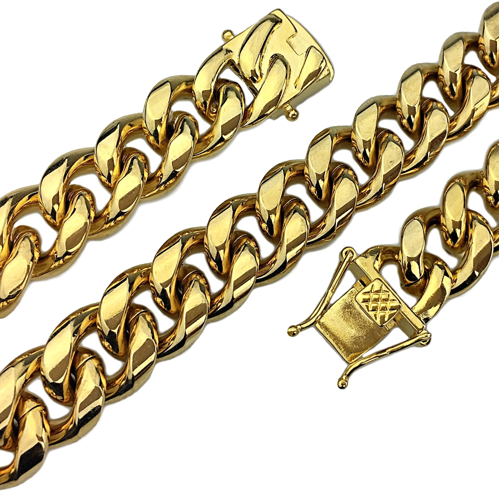 Hot~ Men's Heavy Solid Stainless Chunky Bracelet Cuban Curb Link Chain Gold 14mm 