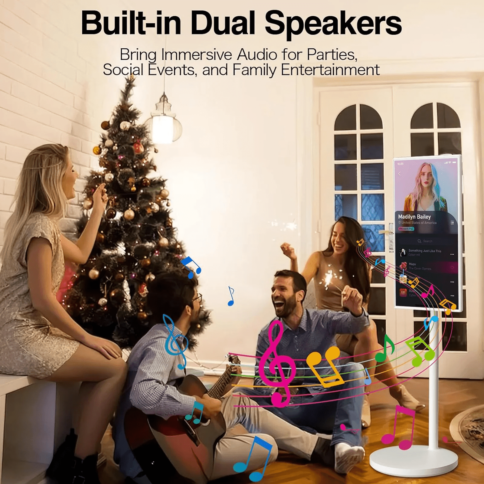 Fantasyview 32 Inch 4K Portable Smart TV on Wheels - Touchscreen Monitor, Built-in Camera & Speaker, Android 15, 8GB+128GB, 5-8H Battery, Voice Control