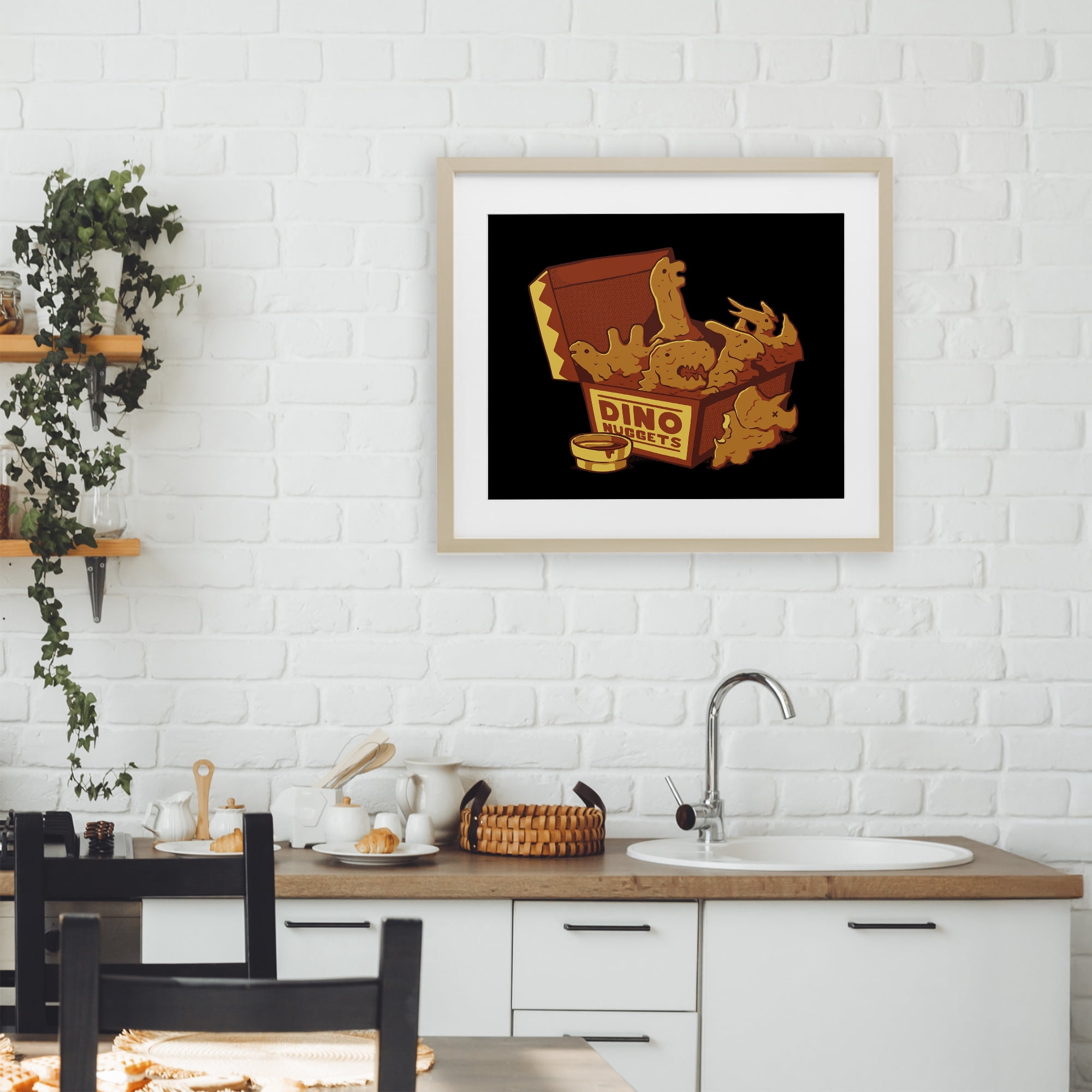 Stupell Industries Dino Nuggets with Sauce Birch Framed Print Under Glass, design by Tobe Fonseca