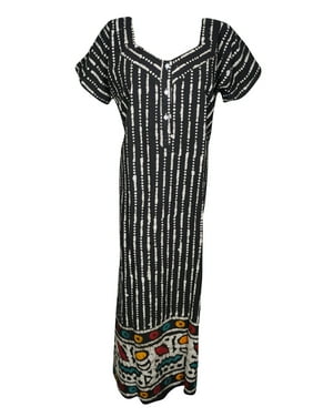 Mogul Womens Button Front Cotton Nightwear House Dress Printed Maxi Sleepwear Comfy Kaftan L