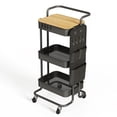 thumbnail image 1 of Utilitario de metal Rolling Cart DTK de 3 niveles con mesa y almacenamiento lateral, 1 of 8