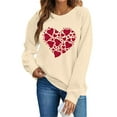 thumbnail image 2 of BLTIBY Valentine Shirts for Women Love Heart Printed Sweater Long Sleeve Round Neck Pullover Blouse Fashion Casual Valentines the Day Top Beige S, 2 of 8