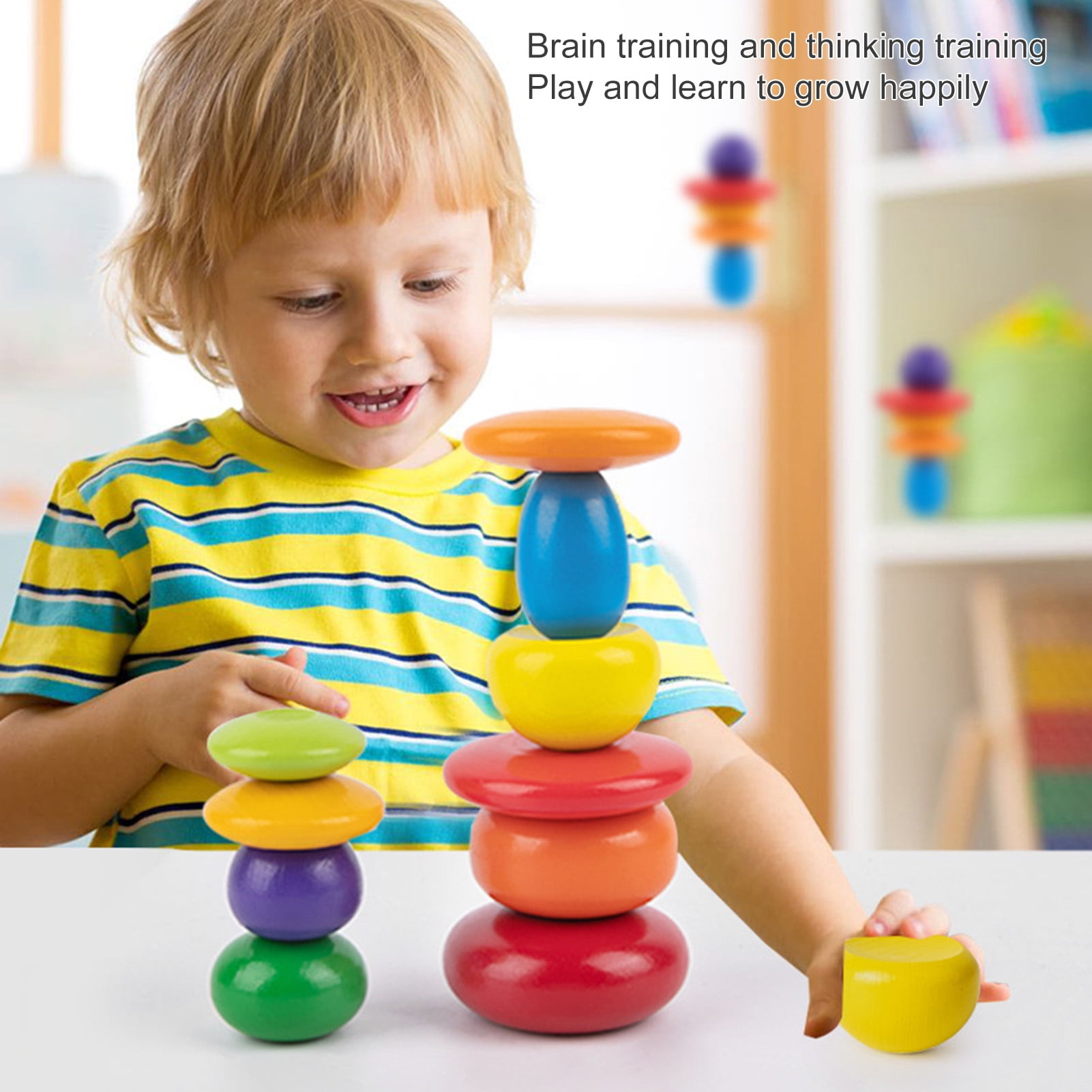 Happy Date 10Pcs Wooden Sorting Stacking Rocks Balancing Stones ,Educational Preschool Learning