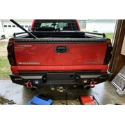 Vijay Compatible with 1999-2000-2001-2002-2003-2004-2005-2006 Chevrolet Silverado 2500/3500 Rear Bumper Textured Black Steel with Lights and D-rings