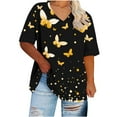 thumbnail image 4 of Plus Size Shirts for Women Casual V-Neck Fashion Printing Short Sleeve T-shirt Summer Loose Breathable Blouses Oversized Pullover Top Yellow 3XL, 4 of 5