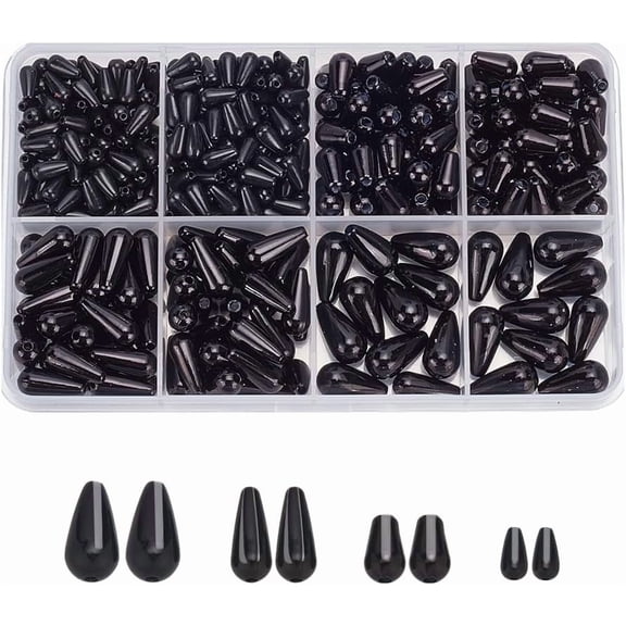 110 Pcs Tear Drop Pearl Beads 4 Styles Black Plastic Water Drop Imitation Pearl Beads