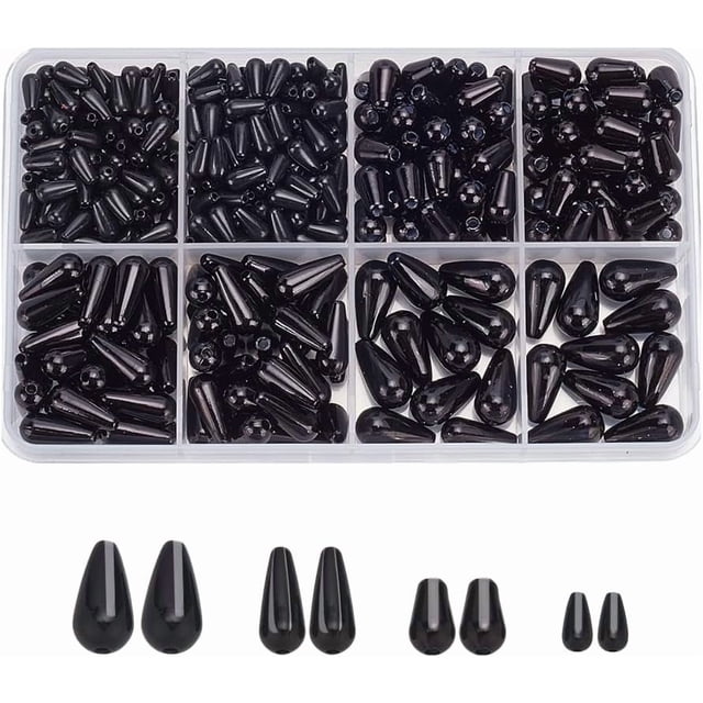 110 cuentas de perlas en forma de lágrima, 4 estilos, de plástico negro, de imitación de gota de agua, para hacer pendientes, pulseras, collares y bisutería.