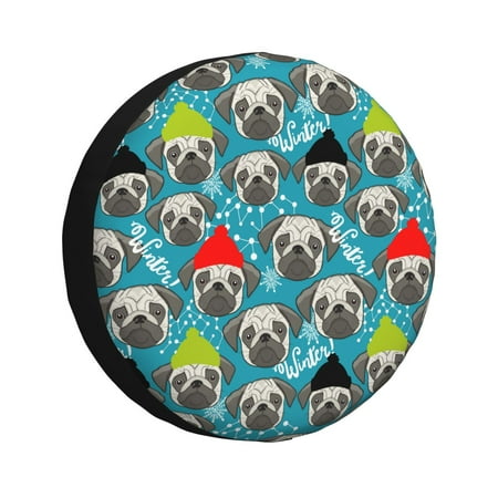 Spare Tire Cover Christmas Hat Cute French Bulldog Wheel Cover Tire Covers for Trailers Car Truck Camper Universal Tire Covering Fits Diameter 16 inch