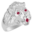 thumbnail image 3 of RYLOS Sterling Silver Lion Head Ring Color Stone Birthstones Eyes and Mouth Fun Designer Rings Ruby Jewelry Size 8, 3 of 8