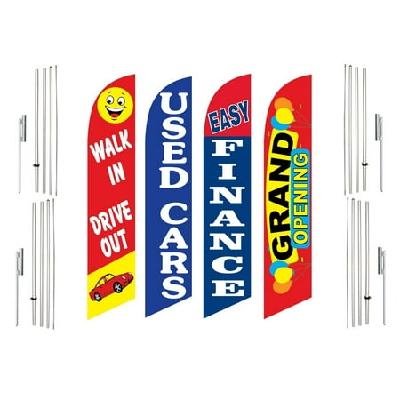 4 Swooper Flags With 4 Pole Kits Walk In Drive Out Used Cars Easy Finance Grand Opening