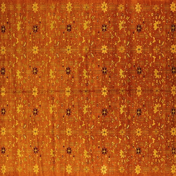 Ahgly Company Machine Washable Indoor Square Oriental Yellow Industrial Area Rugs, 7' Square