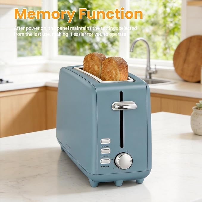 2 Toasters, Stainless Steel Slim Toasters, with Defrosting And Reheating Functions, 5 Bread Types And 6 Tone Settings, 2 Wide Slots Of 1.5-inch Toasters