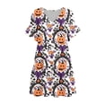 thumbnail image 4 of FAHXNVB Women's Halloween Nightgowns Ghost Pumpkin Print V Neck Mini Sleepshirts Ruffle Short Sleeve Loungewear PJs Dress with Pocket S-XXL, 4 of 4