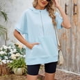 thumbnail image 2 of MEZZALL Women Solid Color Hoodies Sweatshirts Loose Zipper Pockets Short Sleeved Tops Basic Daily Outdoor Relaxed Fit Travel, 2 of 8