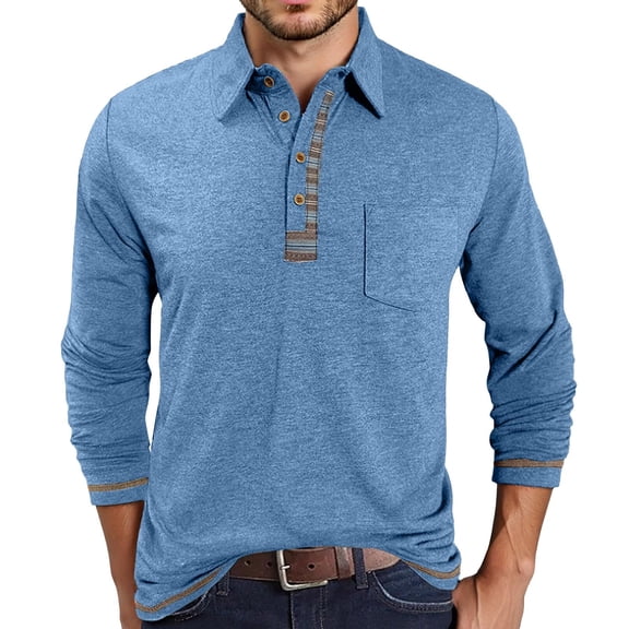 KKBOTIVE Long Sleeve Shirts for Men Casual Collared Polo Shirt Cozy Pullover Men's Fashion Tops for Daily Wear ( Light Blue Size: XXL )