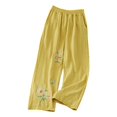 thumbnail image 2 of Cotton Linen Pants for Women 2026 Spring Summer Loose Elastic Waist Wide Leg Flower Embroidery Beach Pants with Pockets, 2 of 5