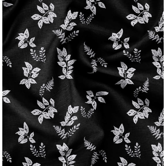 Soimoi Pure Silk Black Fabric By the Yard - 42 Inch Wide - Leaves Print Fabric - Nature - Inspired Elegance for Apparel and Decor Printed Fabric