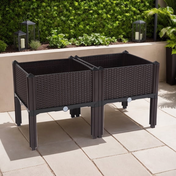 Outdoor Plastic Raised Garden Bed 2Pcs Self-Watering Planter Garden Free Splicing Injection Planting Box Stand