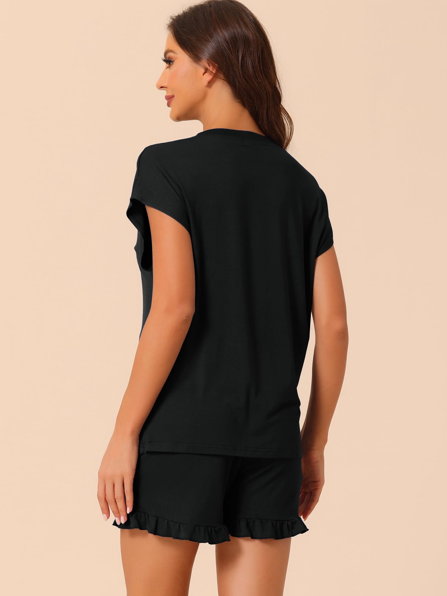 DARING DIVA Women's Lounge Pajamas Short Sleeve Tops with Shorts Pockets 3XL Black
