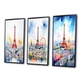 thumbnail image 3 of Designart "Vibrant Watercolor Paris Skyline with Eiffel Tower IV" City Paris Framed Wall Art Set Of 3 - Pink Paris Frame Canvas Set For Living Room Decor, 3 of 6