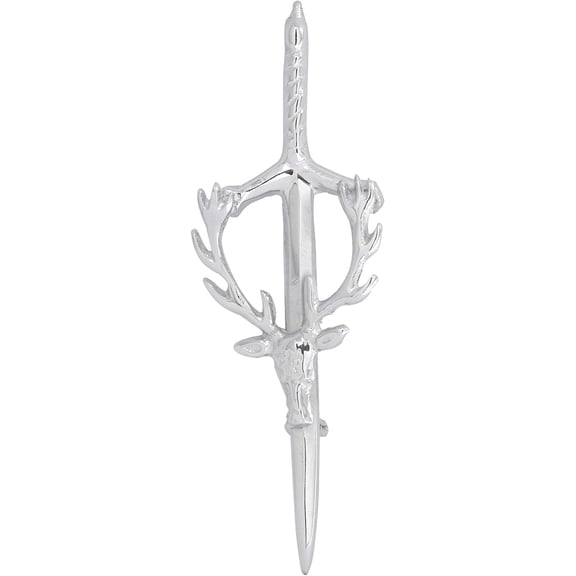 Scottish Kilt Pin Stag head Emblem Silver Chrome Finish 4 inch kilt pin