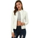 thumbnail image 1 of Chaqueta corta de motociclista con cuello alto Piel sintética asimétrica con cremallera frontal para mujer blanco M, 1 of 6