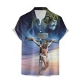 thumbnail image 4 of Wyzesi Chemise Noire pour Hommes en Coton Imprimé Décontracté Col Rond Graphique Grande Taille Chemise Courte Col Entièrement Imprimé Chemise Rayée pour Hommes Colorée, 4 of 4