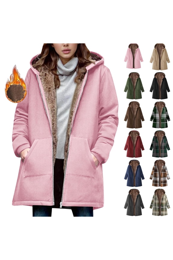 Plus Size Winter Coats for Women, Women Plus Size Winter Warm Loose Plush Zip Hooded Jacket Coat Shacket Jacket for Fall, Winter Gift for Women