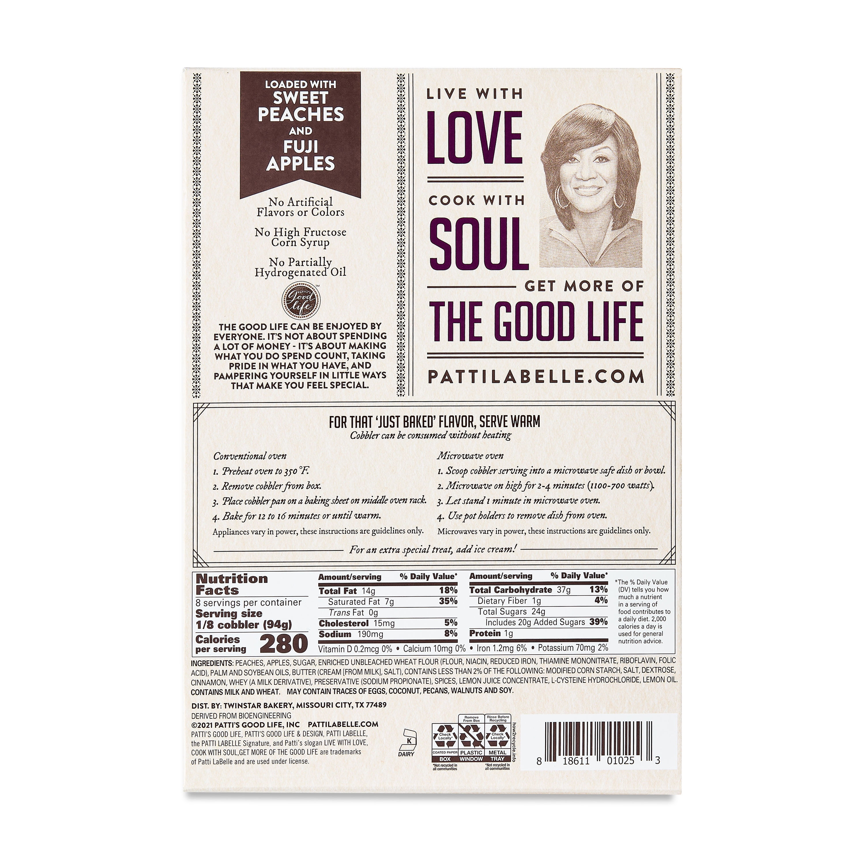 Patti Labelle Peach Apple Cobbler, Flaky and Fruity, Baked, 31oz (Refrigerated)