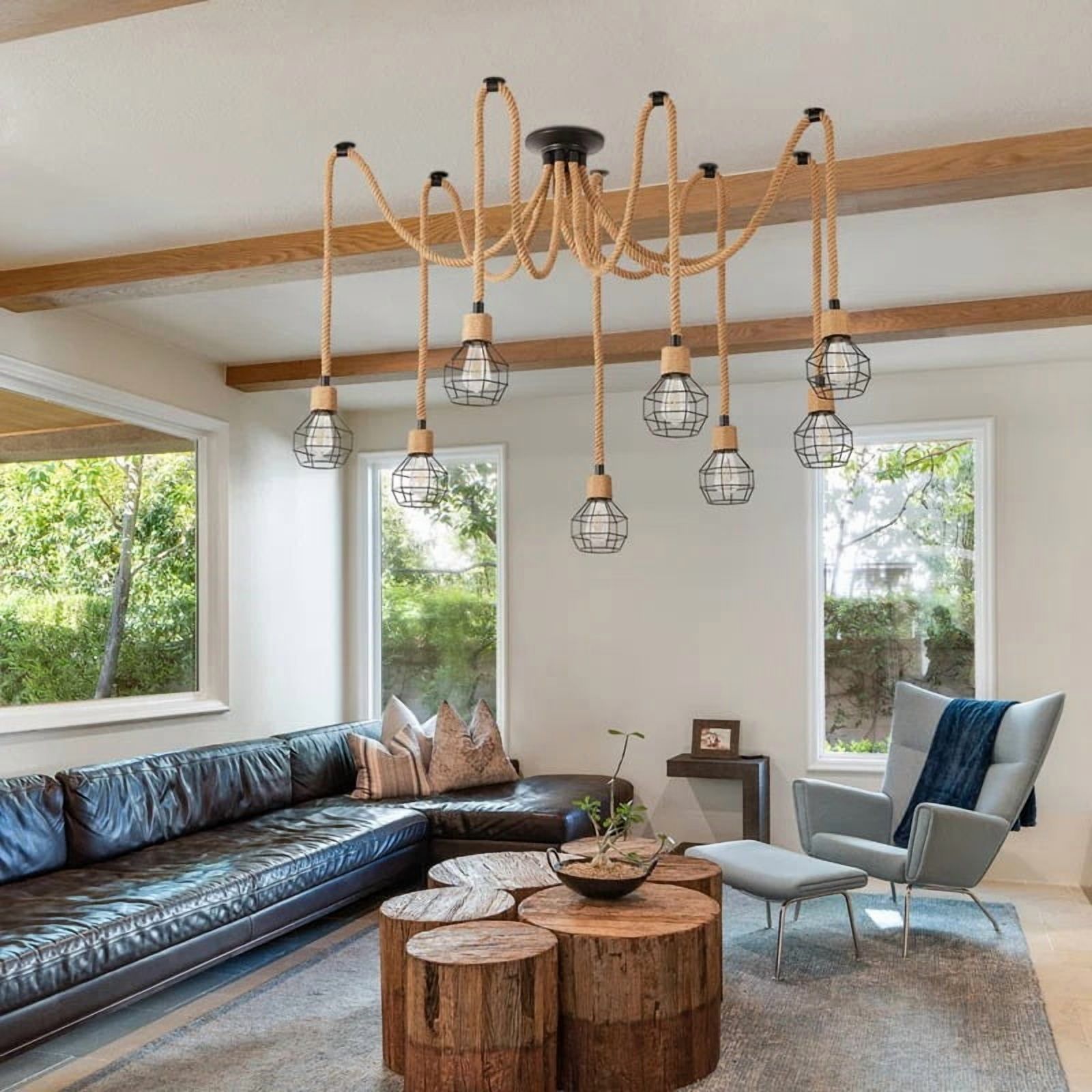 UEEYAC Vintage Hemp Rope Pendant Light Fixture