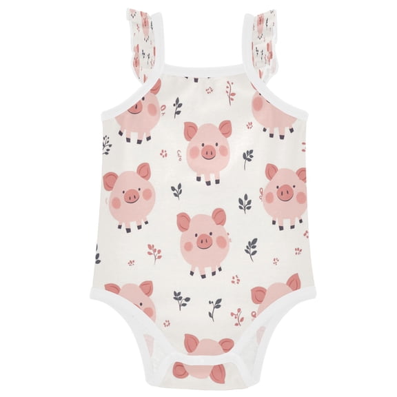 TTYFWHD Infant Toddler Baby Girl Romper Lovely Pigs Ruffle Sleeveless Cotton Summer One Piece Bodysuit 3-24M