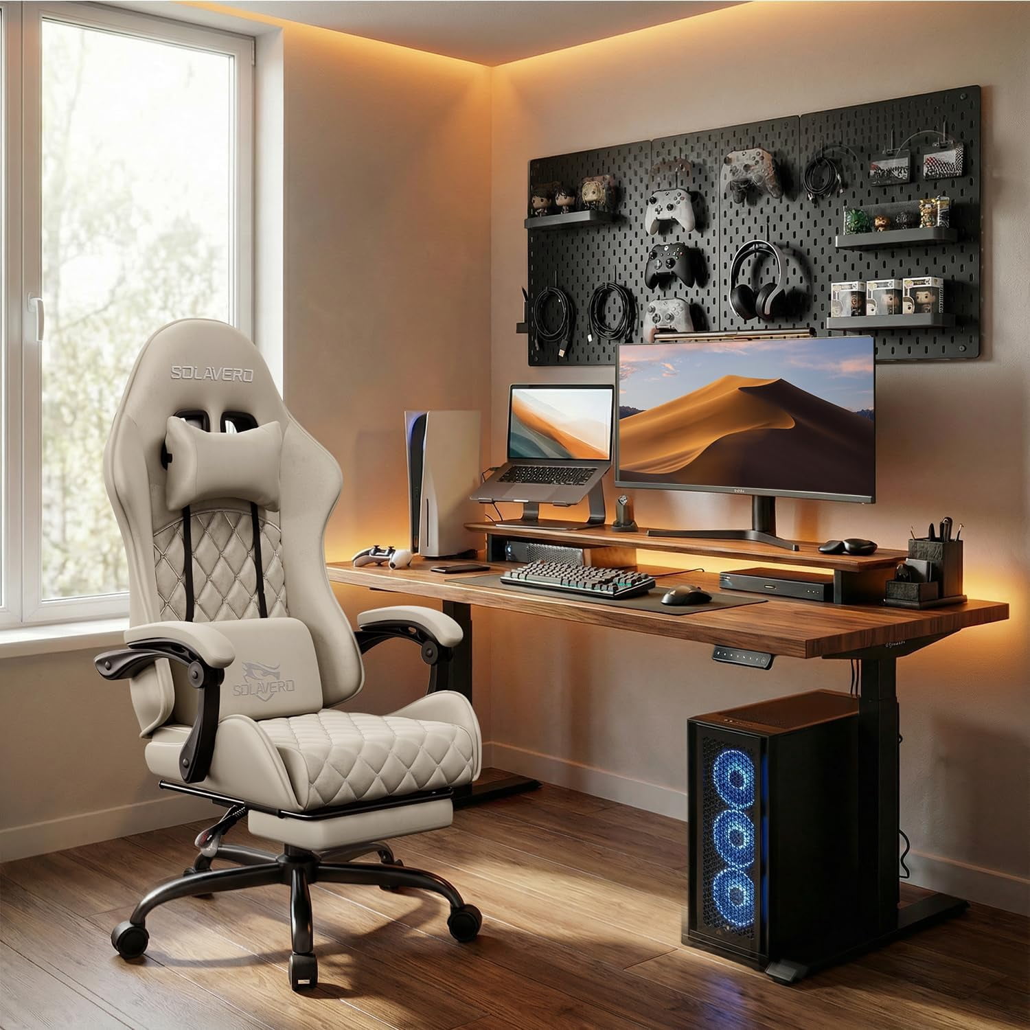 HLDIRECT Gaming Chair, Ergonomic Fabric Gamer Chair, Video Game Chair with Footrest and Massage Lumbar Cushion, Computer Office Chair