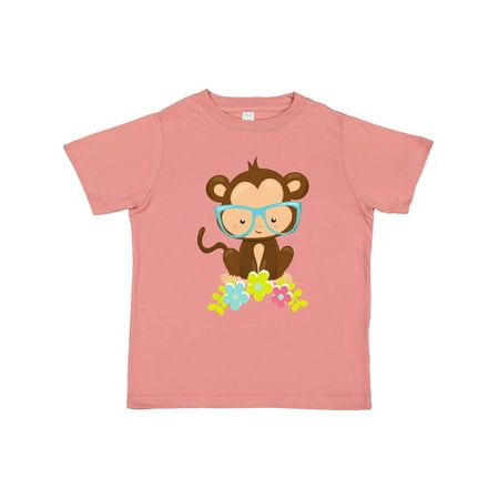 

Inktastic Cute Monkey With Eyeglasses Colorful Flowers Gift Toddler Boy or Toddler Girl T-Shirt