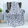 thumbnail image 4 of Indigo Soft Flannel Fleece Throw Blanket, Modern Minimalist Spring Time Flowers Swirls Leaves Image, Cozy Plush for Indoor and Outdoor Use, 50" x 70", Pale Blue Navy Blue, by Ambesonne, 4 of 5