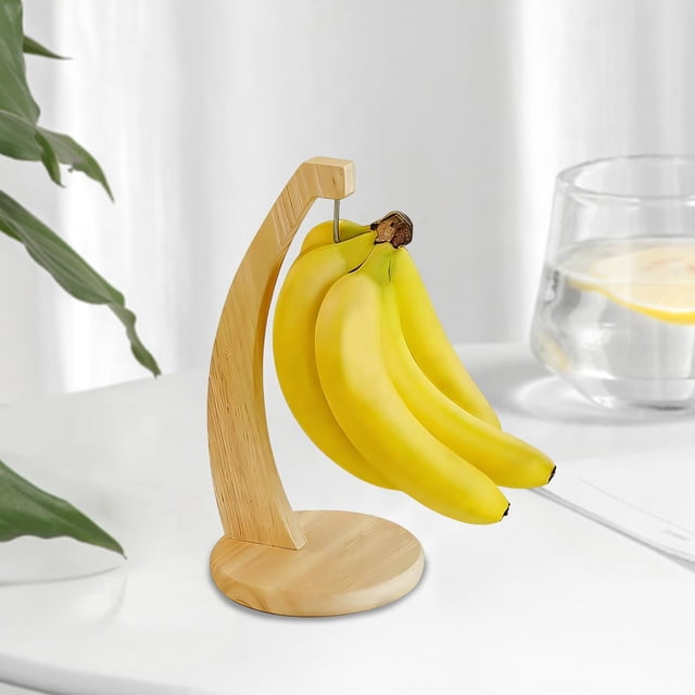 Colgador de Plátanos de Madera Sólida Natural, 10.6"x6.9"x4.9" Soporte para Frutas Marrón con Base Estable y Gruesa, Diseño de Circulación de Aire para Mayor Frescura, Organizador Multiusos para