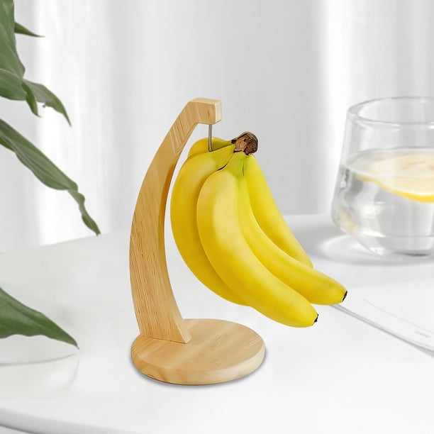 Colgador de Plátanos de Madera Sólida Natural, 10.6"x6.9"x4.9" Soporte para Frutas Marrón con Base Estable y Gruesa, Diseño de Circulación de Aire para Mayor Frescura, Organizador Multiusos para